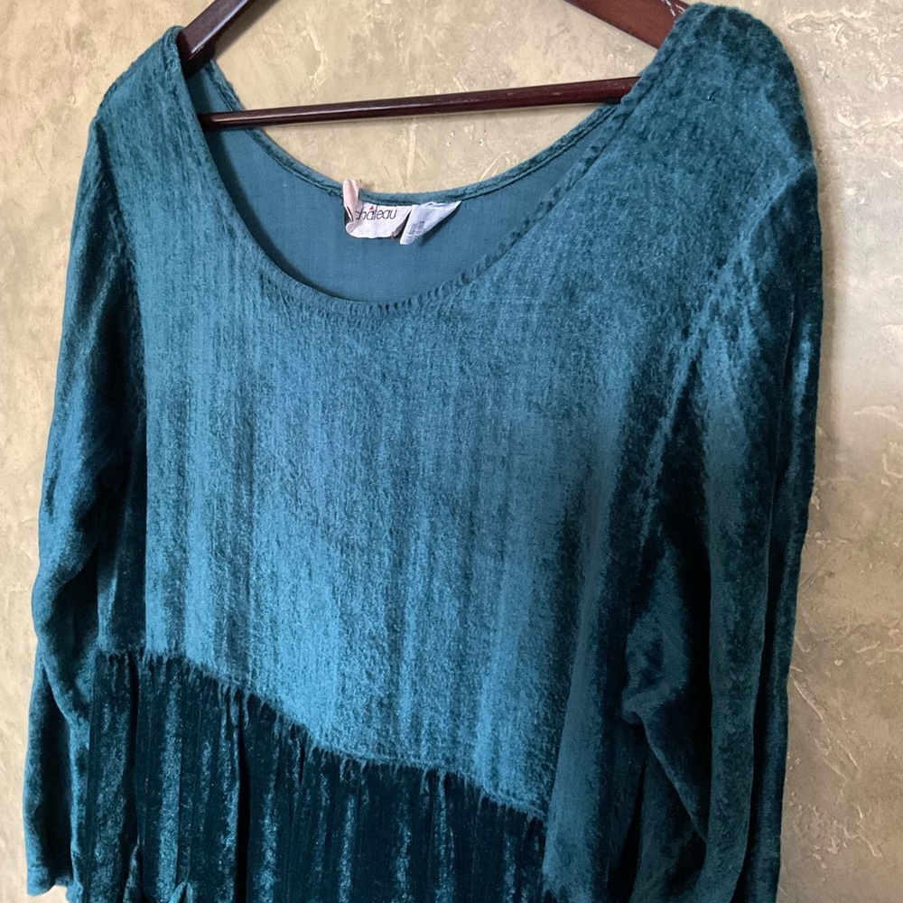 Le Chateau | Vintage 90s Crushed Velvet Maxi Dress | Teal Babydoll | M - Picture 7 of 7